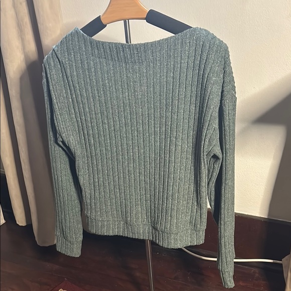 Green Ribbed Button-Up Sweater - Picture 2 of 3